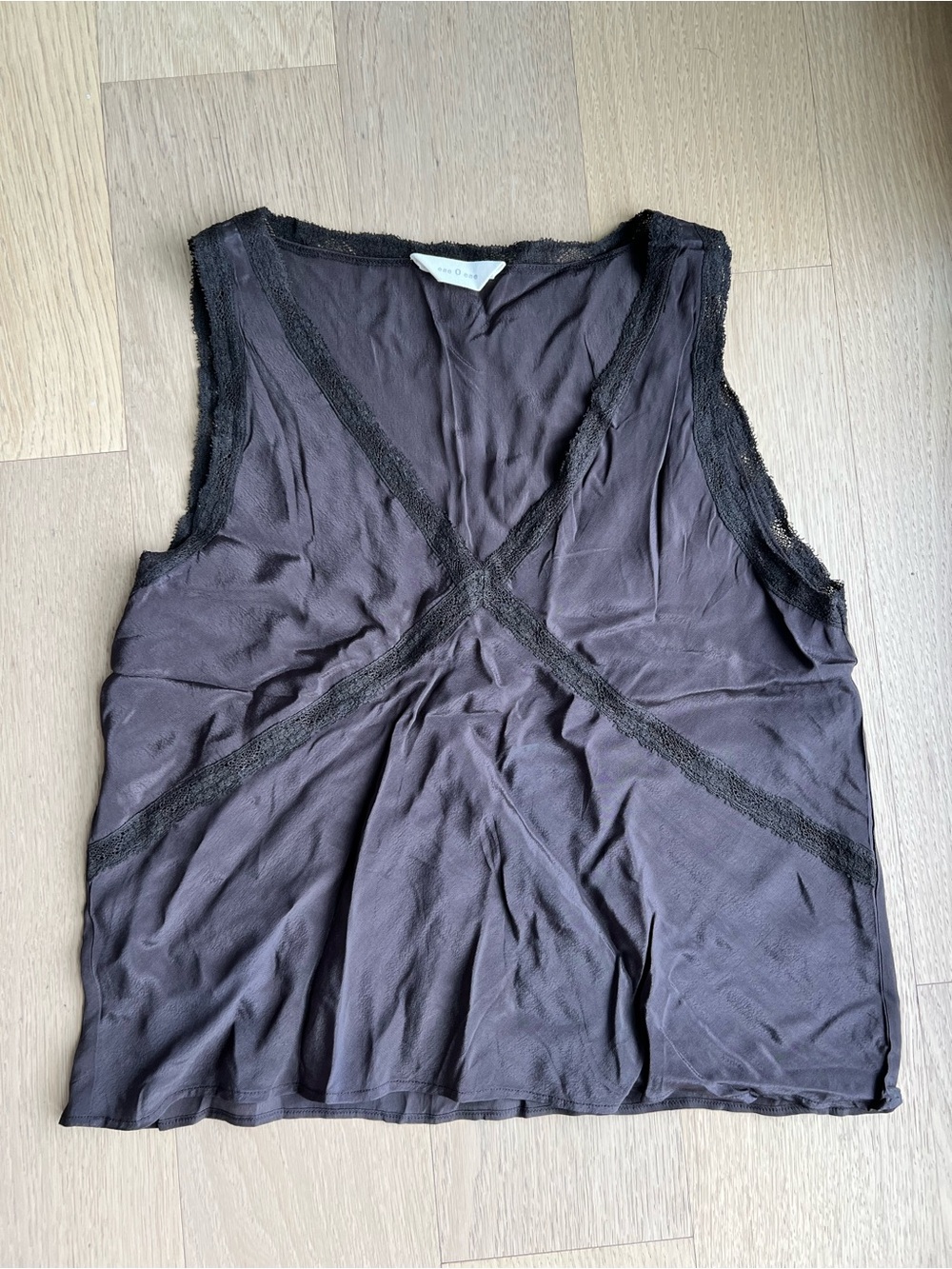 Sheer Brown Lace-Trim Sleeveless Top